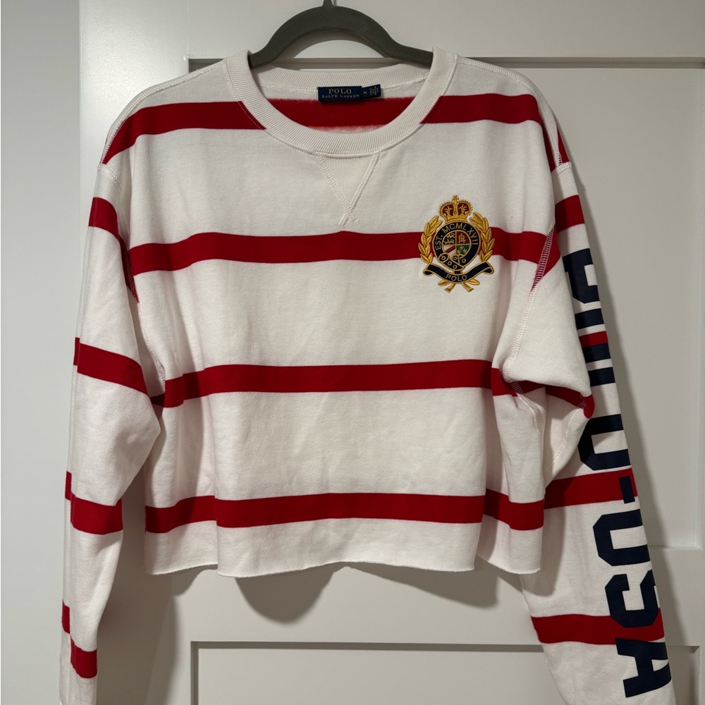 Polo by Ralph Lauren Red and White Crest Sweatshirt Cropped NWOT